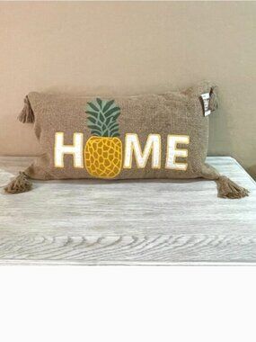 New Large Home Pineapple Pillow Rectangle Feather Burlap Fringe NWT Sonoma Big